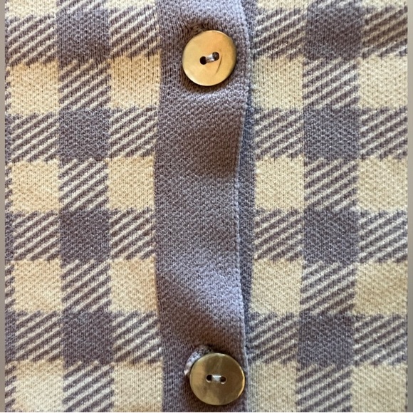 Mango Lilac White Gingham Plaid Cardigan Size L Fits Like S/M Retail $69 - Picture 10 of 11